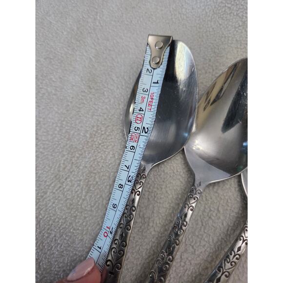 Lot 4 Vintage Tablespoons Interpur Swirl Black Silverware Spoons Large MCM - Picture 3 of 5